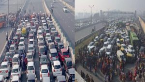 Long traffic jams in many areas of Delhi